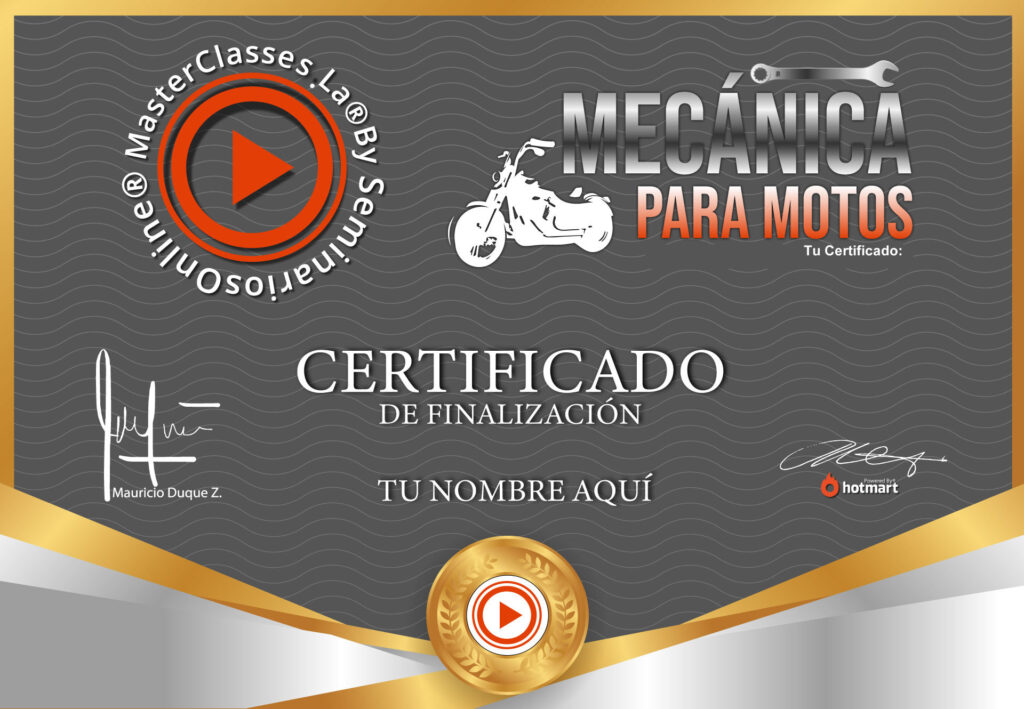 Certificado Curso Online Mecánica de Motos